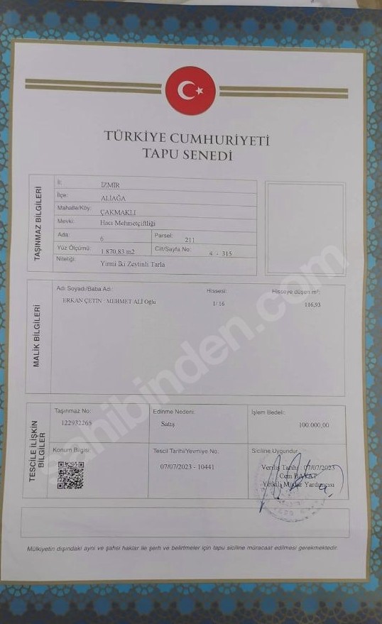 İZMİR ALİAĞA ÇAKMAKLI KÖYÜ’NDE ZEYTİNLİ TARLANIN 117 M²’Sİ SATILIKTIR - İZMİR ALİAĞA fotoğraf 4